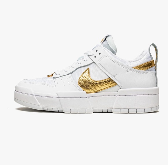 Nike Women’s Dunk Low Disrupt sneakers White Metallic Gold w/Chain size 7 - Picture 1 of 11